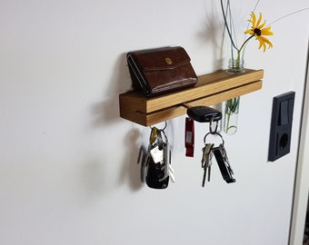 Barre à clés avec vase à fleurs en bois avec aimant et espace de rangement pour plus d'ordre - clavier I clavier I porte-clés