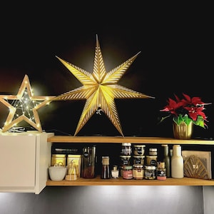 Stella decorativa in legno massello con luci LED a stringa rimovibili, rovere | Decorazione natalizia | Stella | Stella di Natale