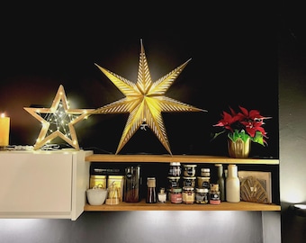Dekorativer Holzstern aus Massivholz mit abnehmbarer LED Lichterkette im dezenten und zeitlosen Design aus Eiche | Weihnachtsdeko