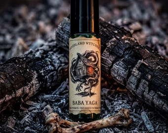 Baba Yaga Perfume, Witchy Ritual Fragrance - Slavic Folklore | Green Glass Roller | Patchouli Orange, Frankincense, Vegan Blend