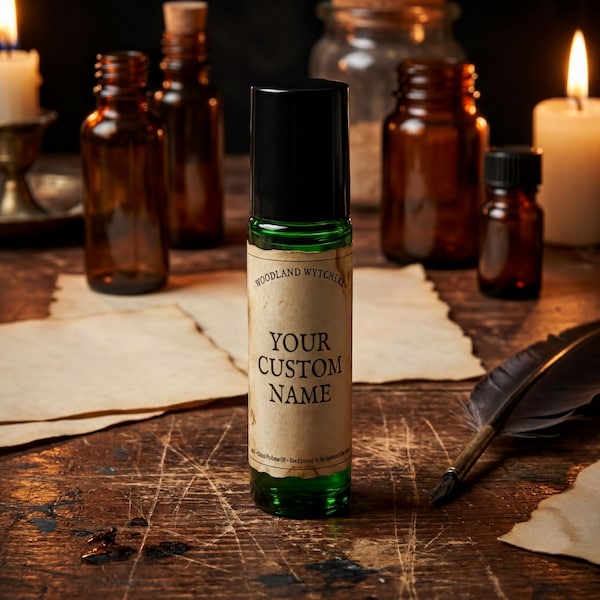 Custom Herbal Blend, Personalized Dark Apothecary Rollerball | Vegan Rice Bran Oil | 10Ml Green Glass