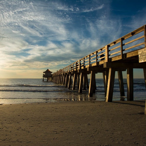 Naples Florida Pier at Sunset, color photograph, tropical decor, beach art, beach decor, beach wall art, naples, naples art, naples decor