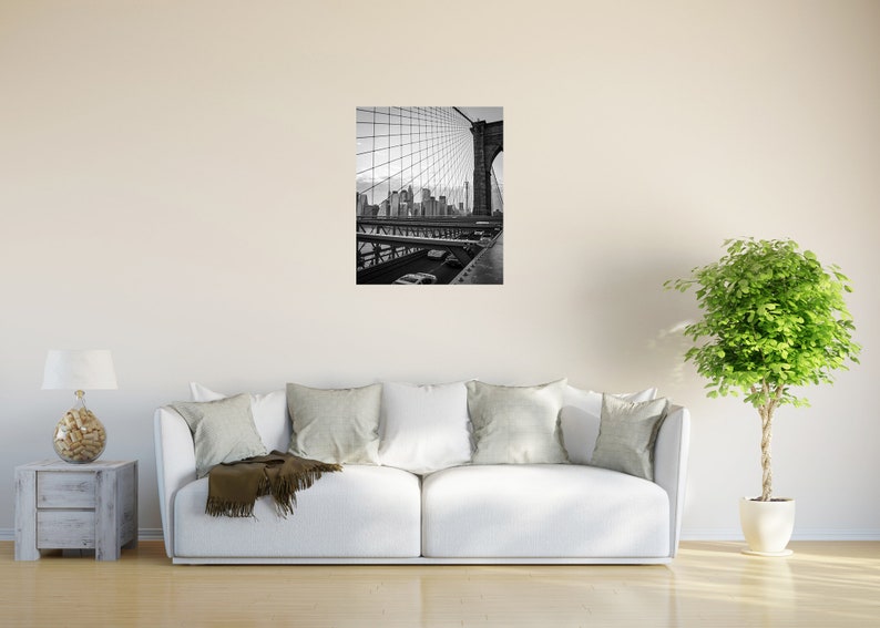 View of Manhattan from the Brooklyn Bridge, New York photography, Wall decor, new york decor, new york decor, black and white decor, nyc art bild 2
