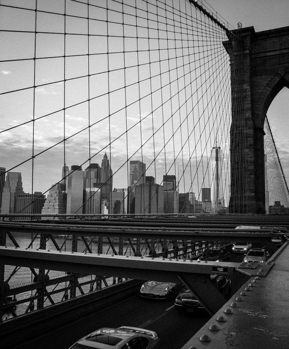 View of Manhattan from the Brooklyn Bridge, New York photography, Wall decor, new york decor, new york decor, black and white decor, nyc art