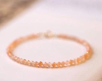 Pulsera pequeña de cristal de piedra solar, oro de 14 quilates, chakra sacro, amuleto de la buena suerte