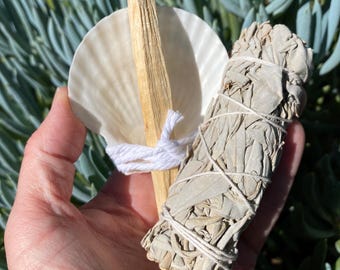 Kit de purificación de salvia californiana, cristal de cuarzo rosa y palo santo – Los Ángeles Handmade