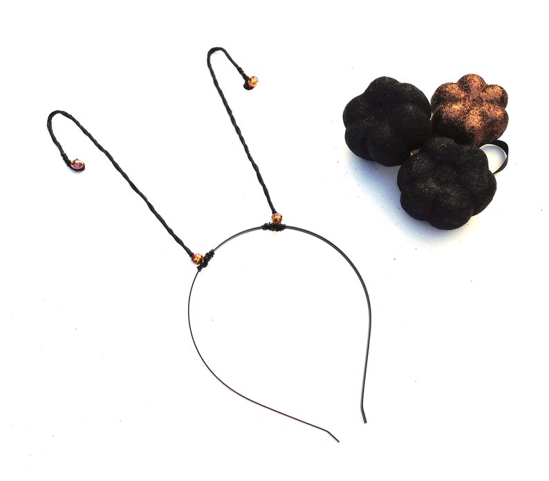 Quirky Curved Antenna Hairband Fairy Antennae With Gold Crystals Cosplay Ears Halloween Costume Accessory Black Butterfly Headband