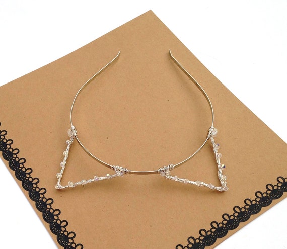Crystal Cat Ears Headband Silver Kitten With Swarovski Elements Kitty Hair Band Metal Wire Costume