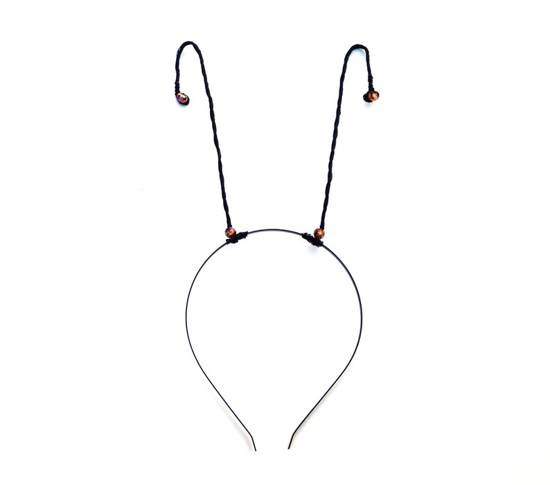 Quirky Curved Antenna Hairband Fairy Antennae With Gold Crystals Cosplay Ears Halloween Costume Accessory Black Butterfly Headband