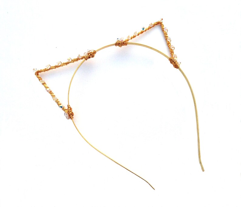 Crystal Cat Ears Headband Gold Kitten Ears With Swarovski Etsy