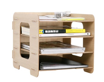 DIY Wood Hand Made Desk Organizer Office School Supplies Desk Accessories Organizer 4 Layers File Tray Book Holder