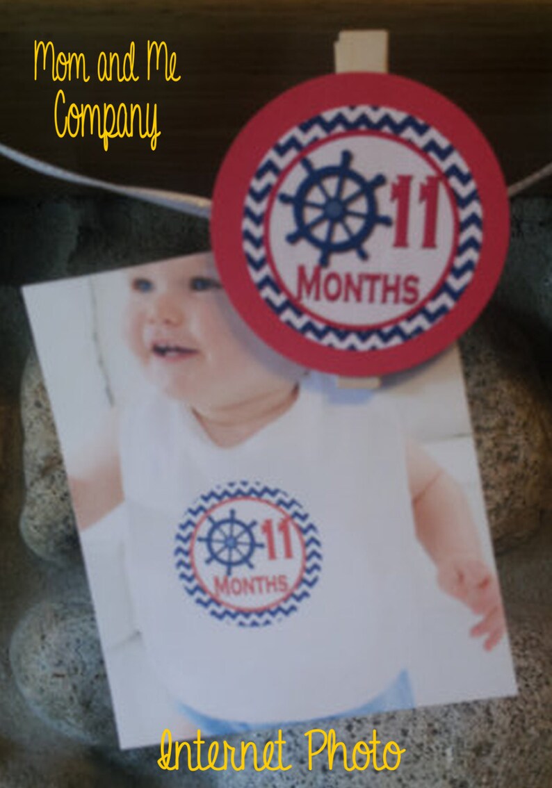 Baby Boy First year photo clip banner newborn to 12 months first birthday month banner first year banner Nautical birthday RIBBON INCLUDED