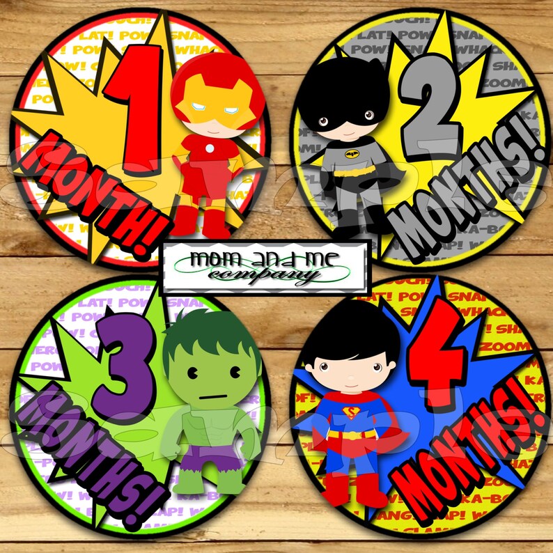 Baby Monthly Stickers Super Hero Month Stickers Monthly Bodysuit Stickers Boy Comic Monthly Milestone Stickers Baby Gift Baby Month heroes