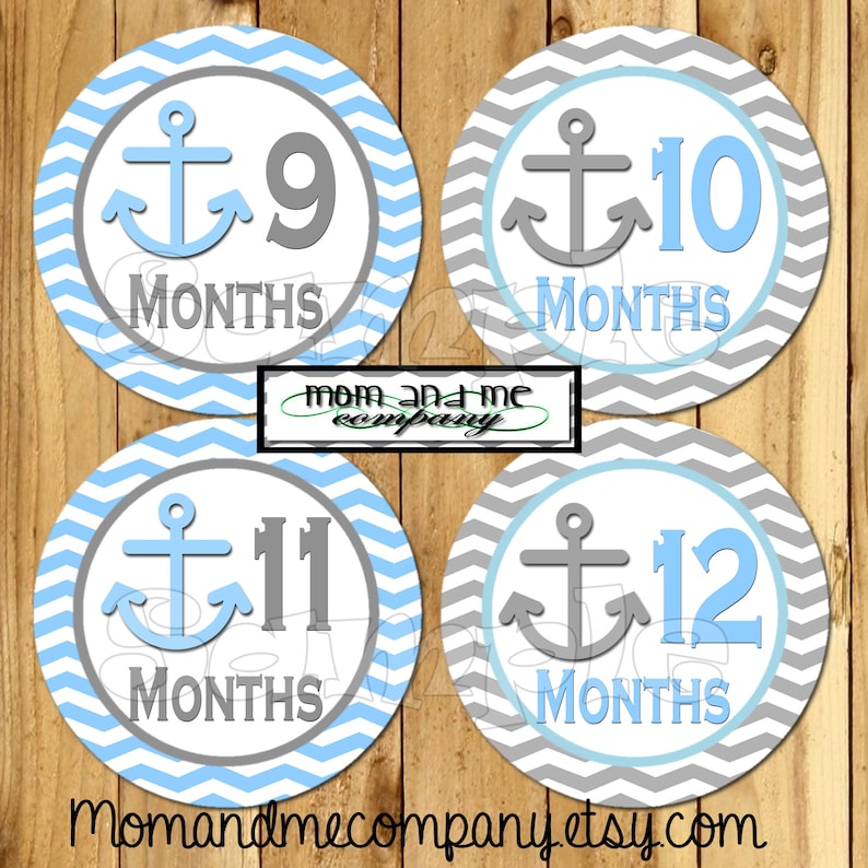 Baby boy monthly stickers Anchor 12 month stickers Baby boy nautical Growth Sticker stickers Nautical nursery Baby shower gift New baby