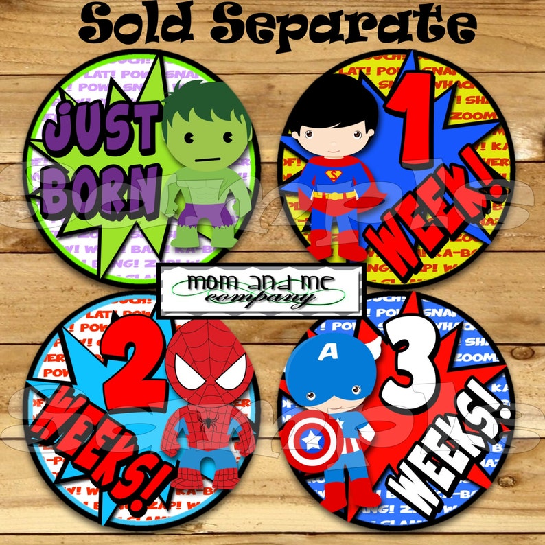 Baby Monthly Stickers Super Hero Month Stickers Monthly Bodysuit Stickers Boy Comic Monthly Milestone Stickers Baby Gift Baby Month heroes