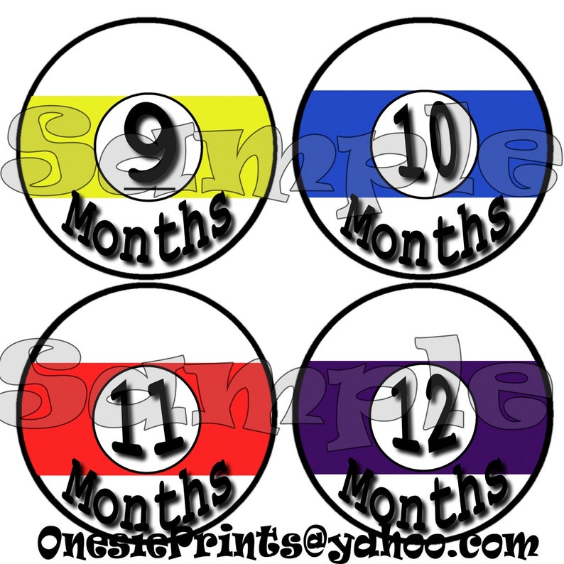 12 Precut Monthly Stickers set Baby Shower gift 1-12 Month stickers Infant Milestone stickers Onepiece Month to Month Baby Boy Pool balls