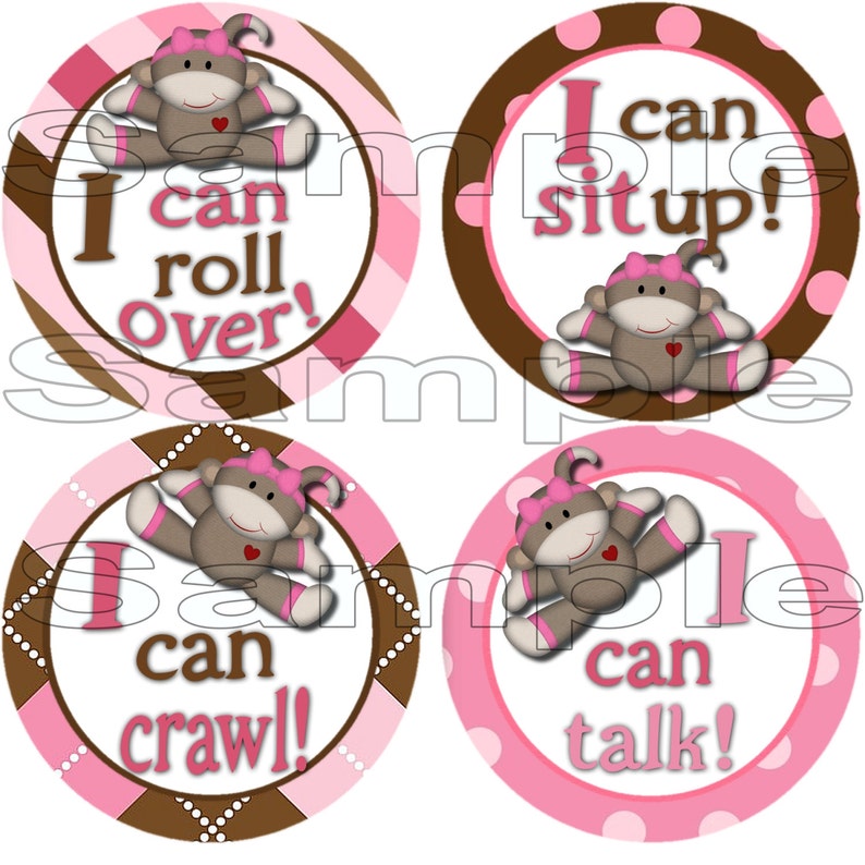 My First Baby stickers Milestone Onepiece Stickers monkey Baby Girl Monthly Stickers Baby Shower Gift I can stickers pink brown decals label