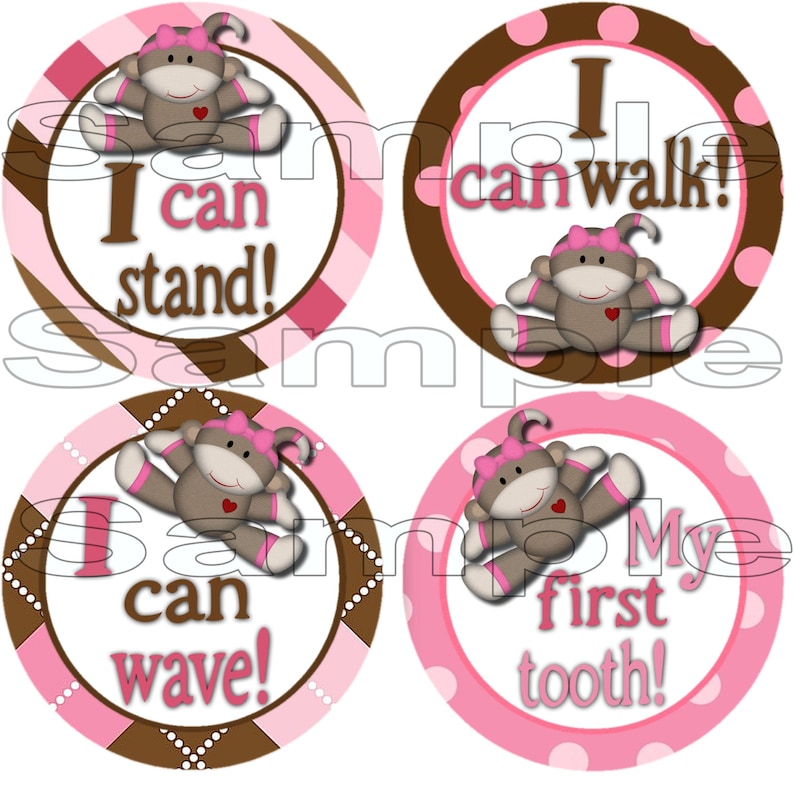 My First Baby stickers Milestone Onepiece Stickers monkey Baby Girl Monthly Stickers Baby Shower Gift I can stickers pink brown decals label