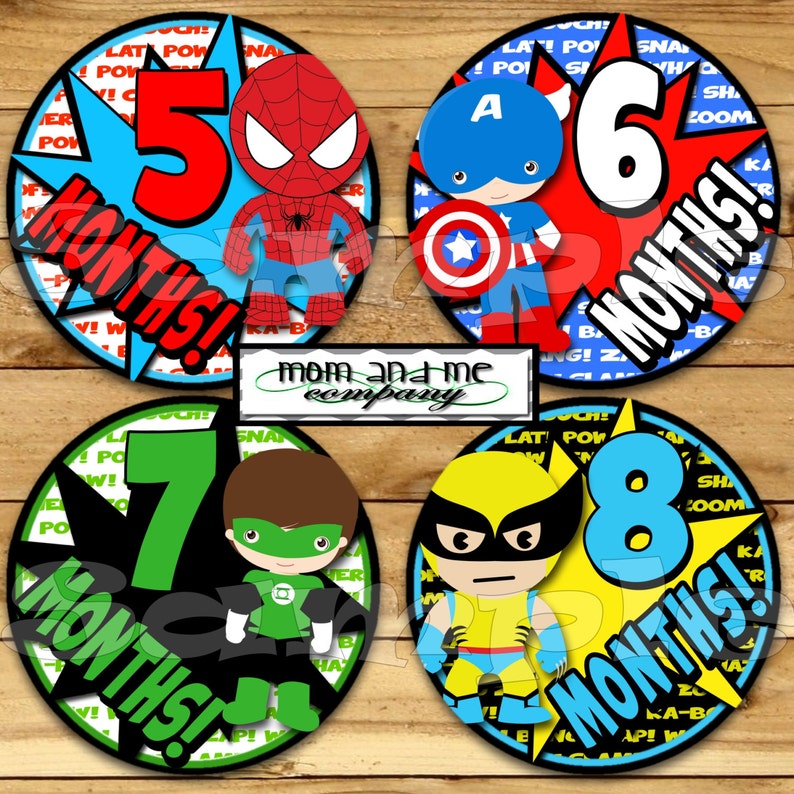 Baby Monthly Stickers Super Hero Month Stickers Monthly Bodysuit Stickers Boy Comic Monthly Milestone Stickers Baby Gift Baby Month heroes