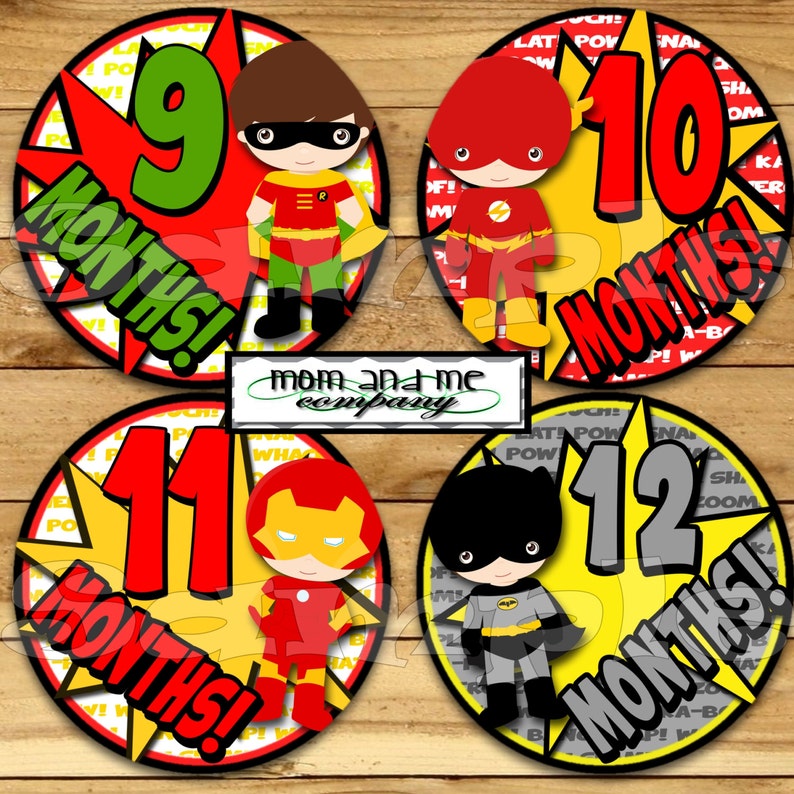 Baby Monthly Stickers Super Hero Month Stickers Monthly Bodysuit Stickers Boy Comic Monthly Milestone Stickers Baby Gift Baby Month heroes