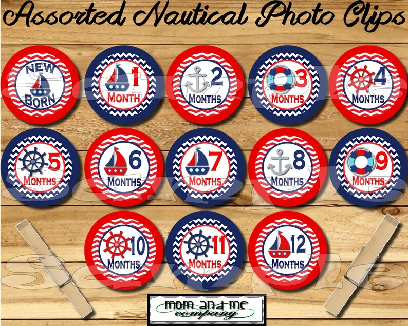 Baby Boy First year photo clip banner newborn to 12 months first birthday month banner first year banner Nautical birthday RIBBON INCLUDED