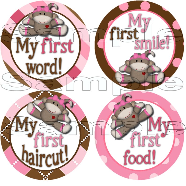 My First Baby stickers Milestone Onepiece Stickers monkey Baby Girl Monthly Stickers Baby Shower Gift I can stickers pink brown decals label