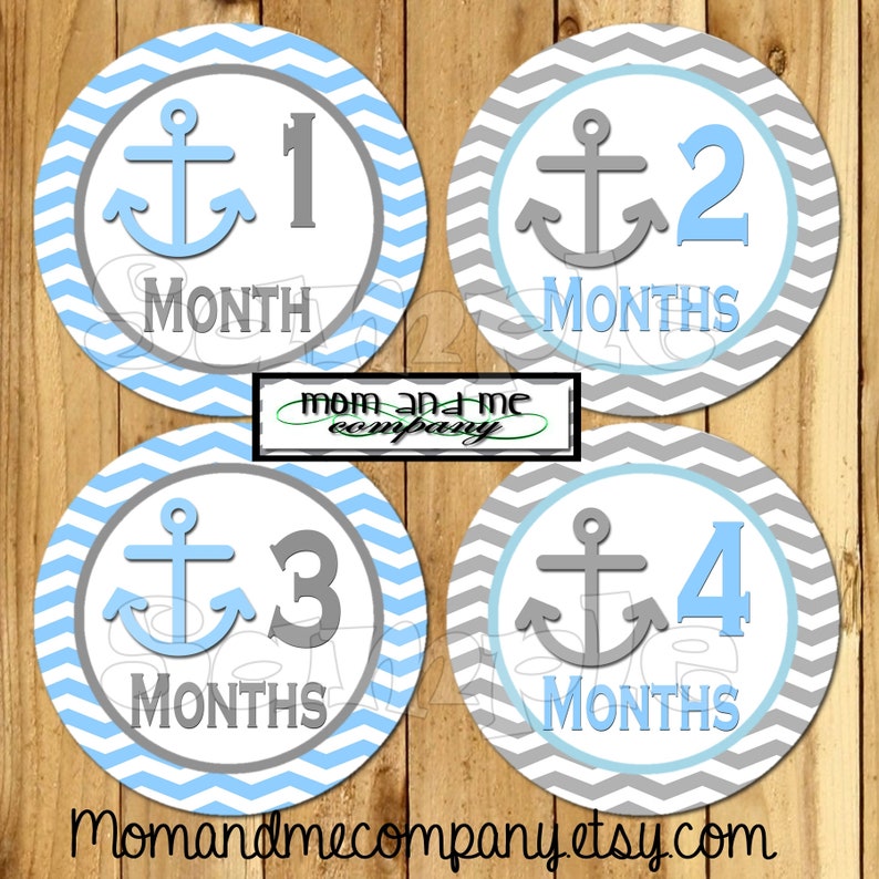 Baby boy monthly stickers Anchor 12 month stickers Baby boy nautical Growth Sticker stickers Nautical nursery Baby shower gift New baby