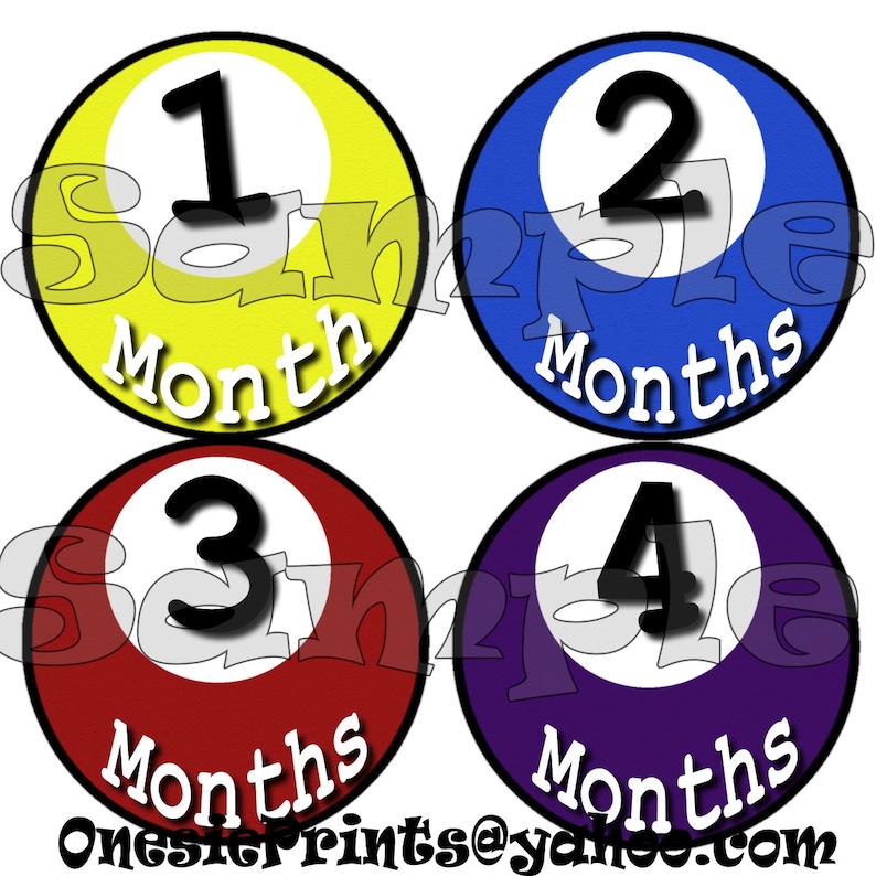 12 Precut Monthly Stickers set Baby Shower gift 1-12 Month stickers Infant Milestone stickers Onepiece Month to Month Baby Boy Pool balls