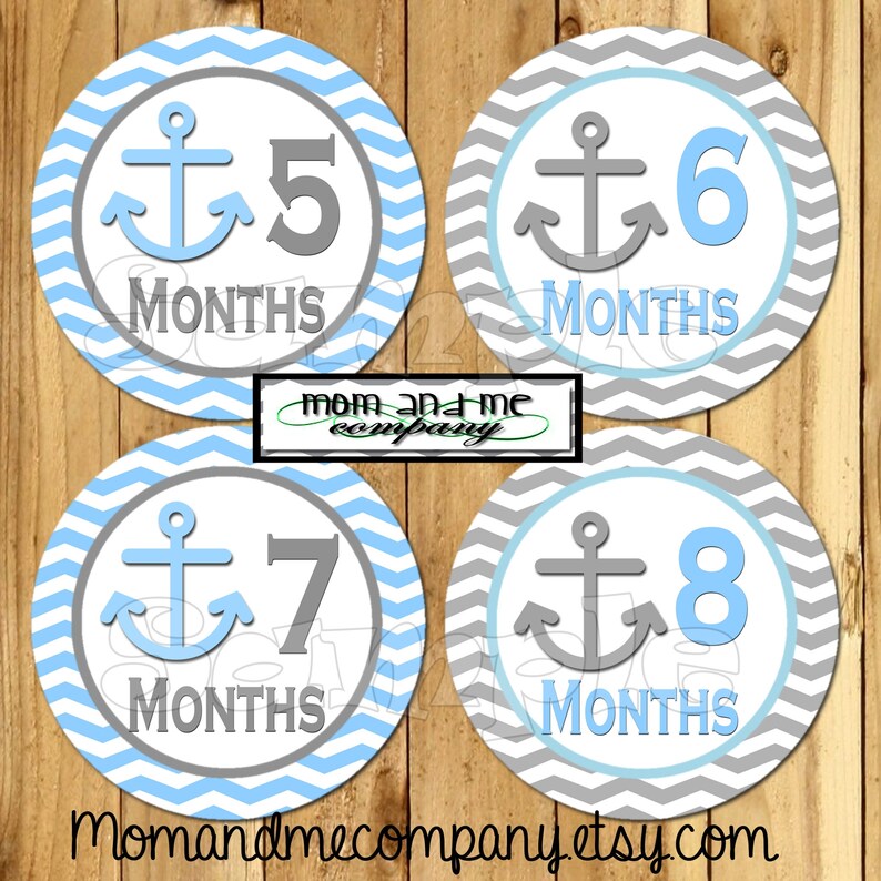 Baby boy monthly stickers Anchor 12 month stickers Baby boy nautical Growth Sticker stickers Nautical nursery Baby shower gift New baby