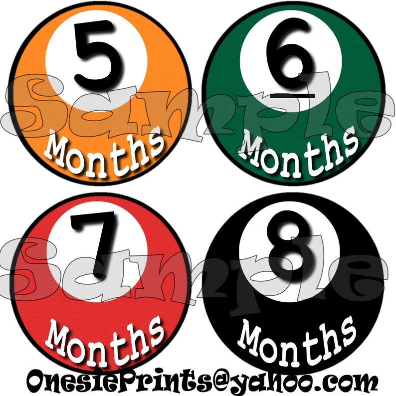 12 Precut Monthly Stickers set Baby Shower gift 1-12 Month stickers Infant Milestone stickers Onepiece Month to Month Baby Boy Pool balls