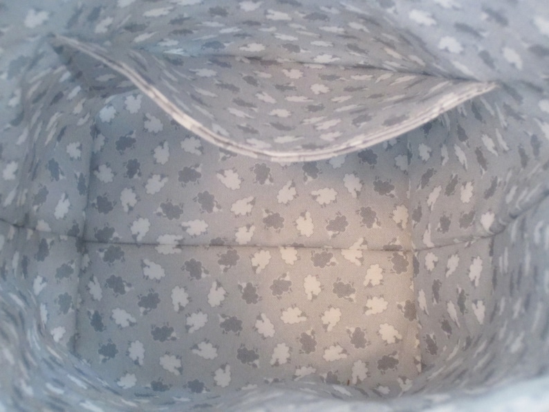 Sheep Drawstring Pouch with Wrist Strap. Small Sock Size Knitting or Crochet Project Bag