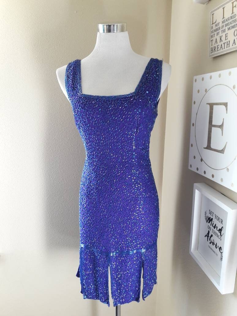 green emerald velvet dress 1920s Great Gatsby dress in sapphire blue with tiered skirt main image 1