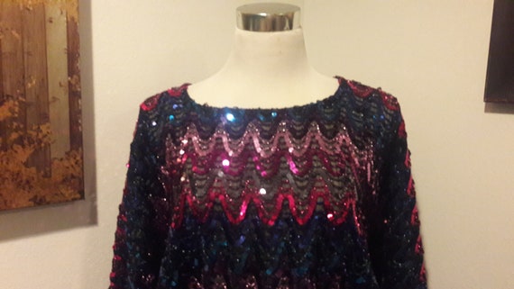Vintage Sequin Disco Top/ 70s Sequin Top/ Rainbow