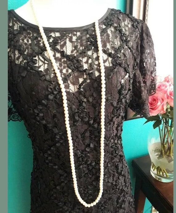 Vintage Great Gatsby Dress 90s does 20s Black Lac