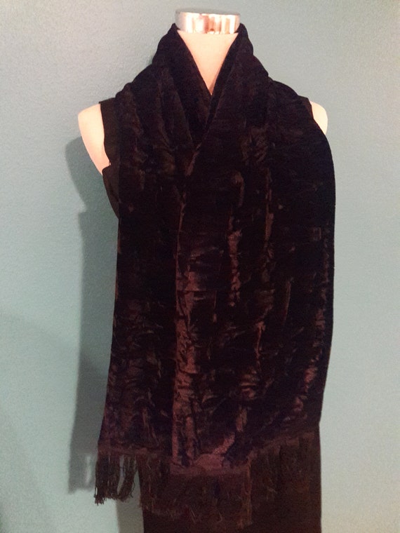 Vintage Black Velvet Scarf/ Black Crushed Velvet … - image 3