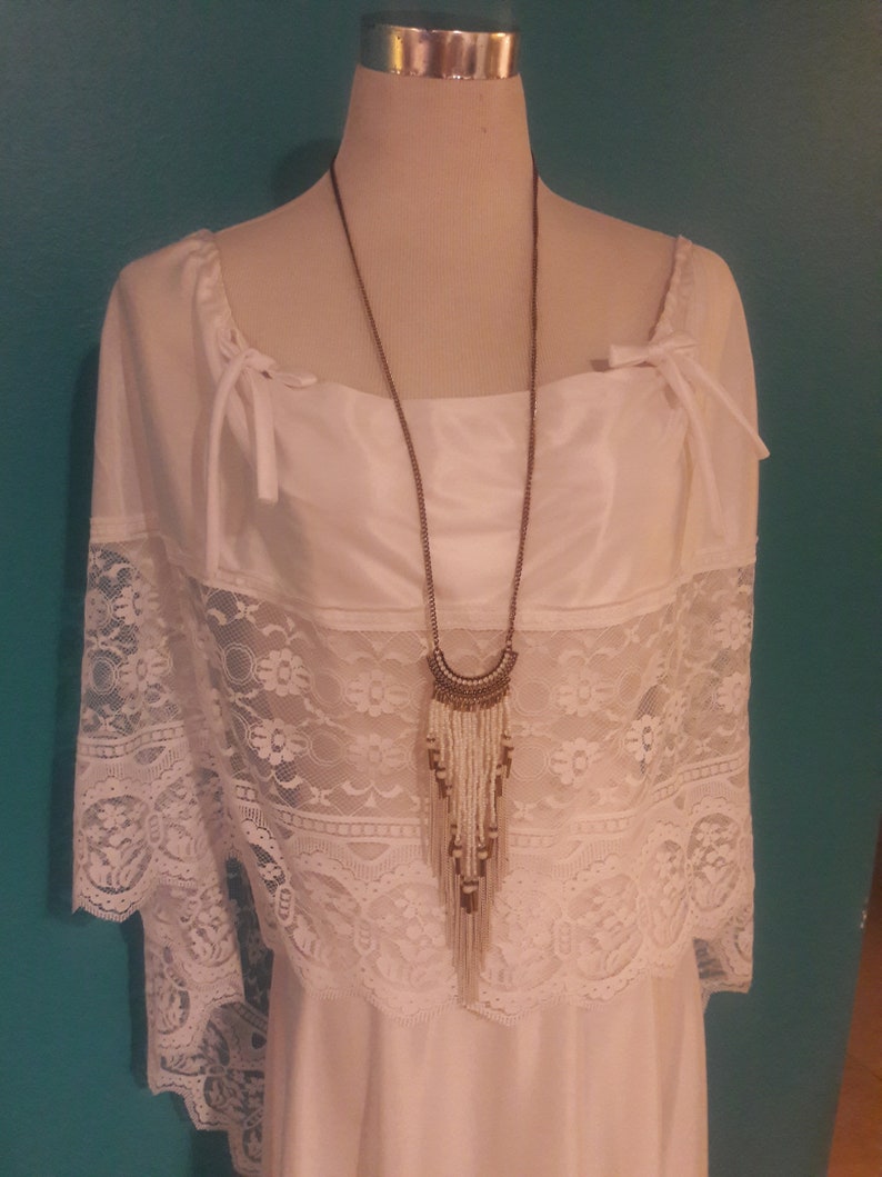 Vintage 70s Wedding Dress Vintage Bohemian Wedding Dress Vintage Beach Wedding Dress Wedding Dress with Cape Romantic Wedding Dress Sm