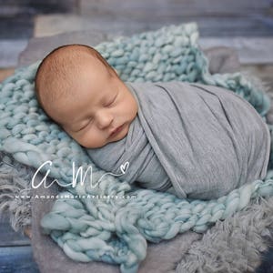 Newborn photo prop swaddle wrap baby boy gray jersey fabric wrap for newborn photography image 4