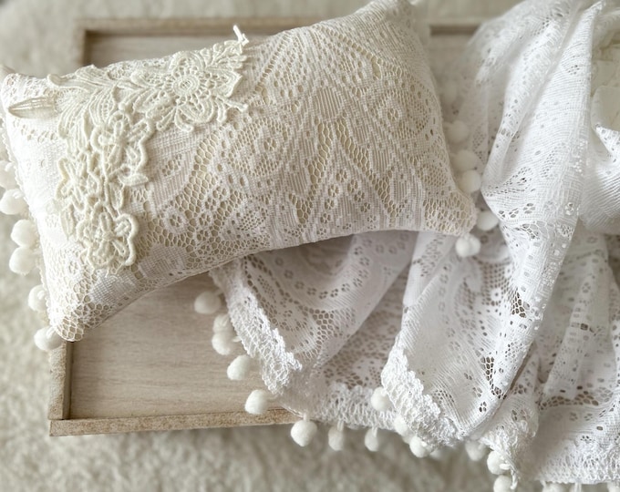 Newborn Photography Set Lace Newborn Layer Posing Pillow Newborn Boho Props White Newborn Photo Prop Baby Girl Posing Props Newborn Wrap