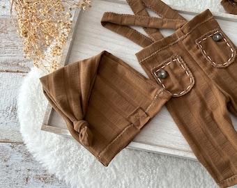 Newborn Boy Photo Outfit Baby Boy Pants and Hat Photography Set Newborn Props Boy Newborn Boy Outfit Brown Newborn Pants Baby Shower Gift