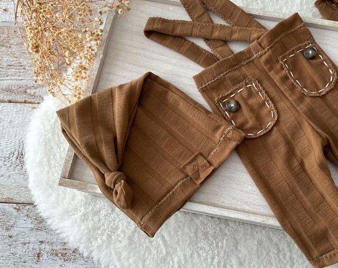 Newborn Boy Photo Outfit Baby Boy Pants and Hat Photography Set Newborn Props Boy Newborn Boy Outfit Brown Newborn Pants Baby Shower Gift