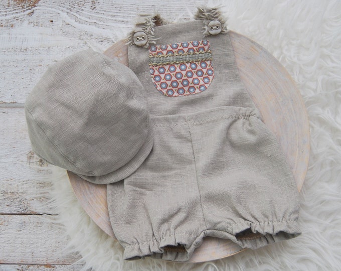 SITTER photo prop set for baby boys romper and flat cap newsboy cap baby boy romper for photography