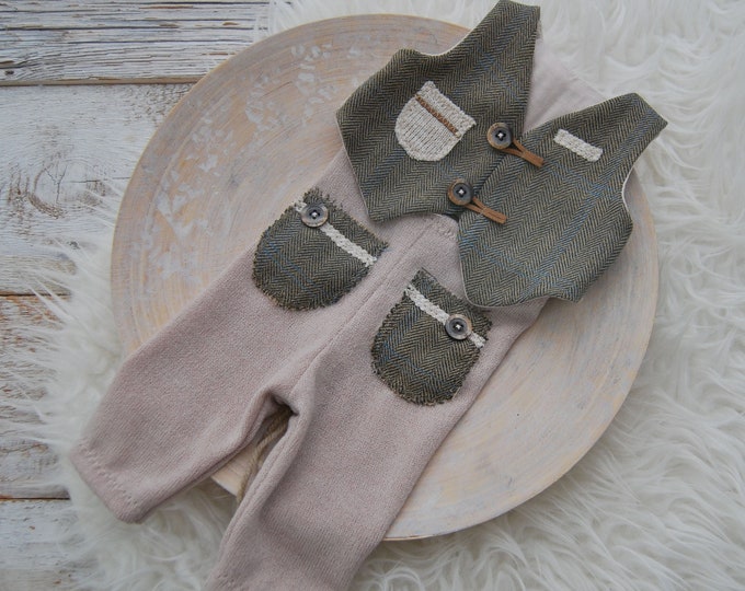 Newborn boy photo prop set suit set: vest and pants baby boy for first photo shoot