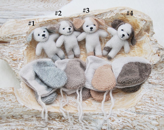 Newborn Toy Photo Prop DOG Cuddle Toy & Newborn Bonnet Newborn Props Photography Set Newborn Lovey