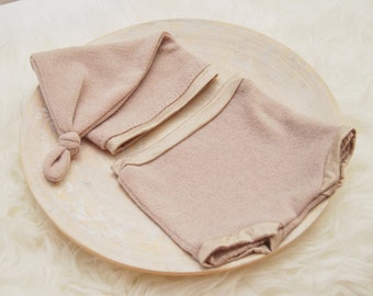 Newborn Photo Prop Set: Beige Baby Panties, Sleepy Hat - Boy Photo Outfit