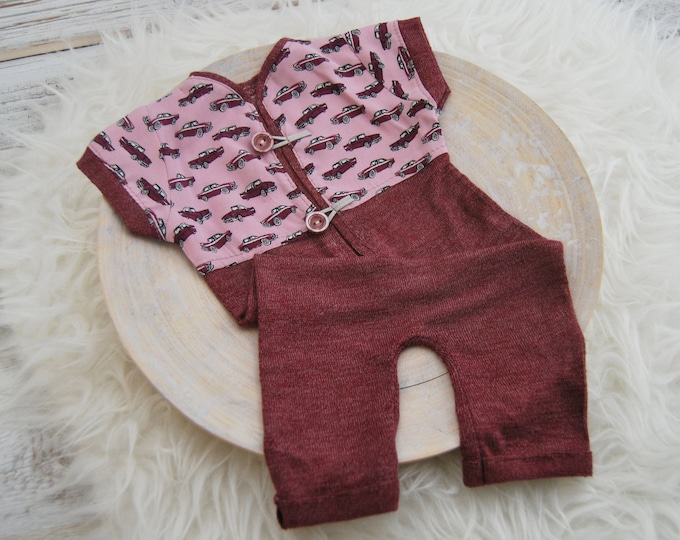 Newborn boy photography prop overall newborn romper baby boy dark red boy outfit