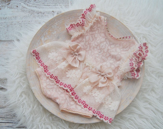Pink baby girl romper for first photo shoot, photography prop outfits baby girl
