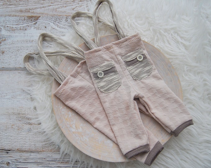 Newborn boy photo prop suspender pants neutral photo prop baby boy outfit