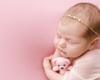 Pearl baby heaband newborn headband photo prop burlap rustic newborn tieback for photo sessions