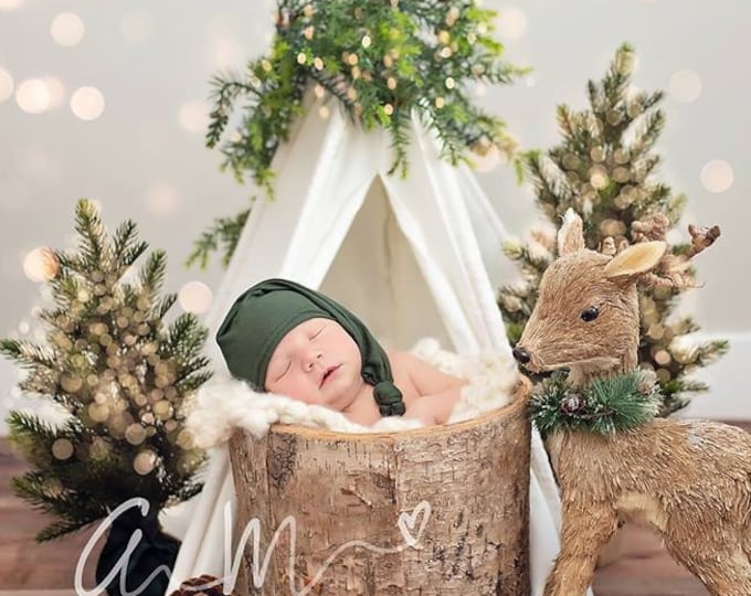 Newborn hat baby boy photo prop newborn photography forest green hat Christmas props