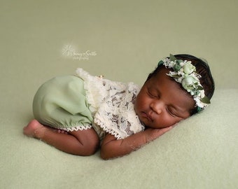 sage green baby romper